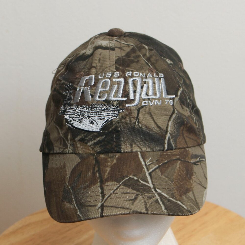 Realtree Navy Hat Mens OS Camouflage USS Ronald Reagan CVN 76 Cap